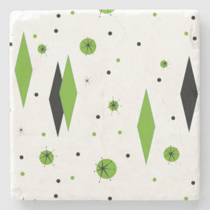 Retro Green Diamonds & Starbursts Mable Coaster