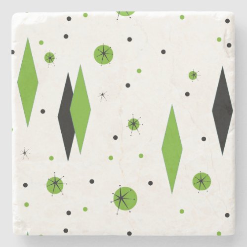 Retro Green Diamonds  Starbursts Mable Coaster