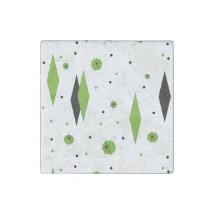 Retro Green Diamonds & Starbursts Marble Magnet