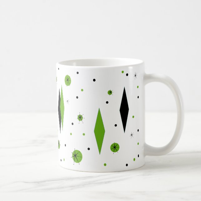 Retro Green Diamonds & Starbursts Mug (Right)