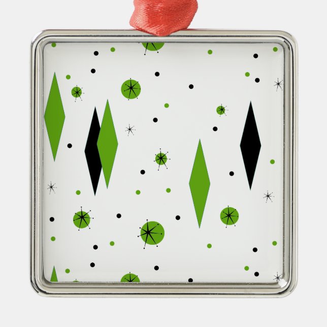 Retro Green Diamonds & Starbursts Ornament (Front)