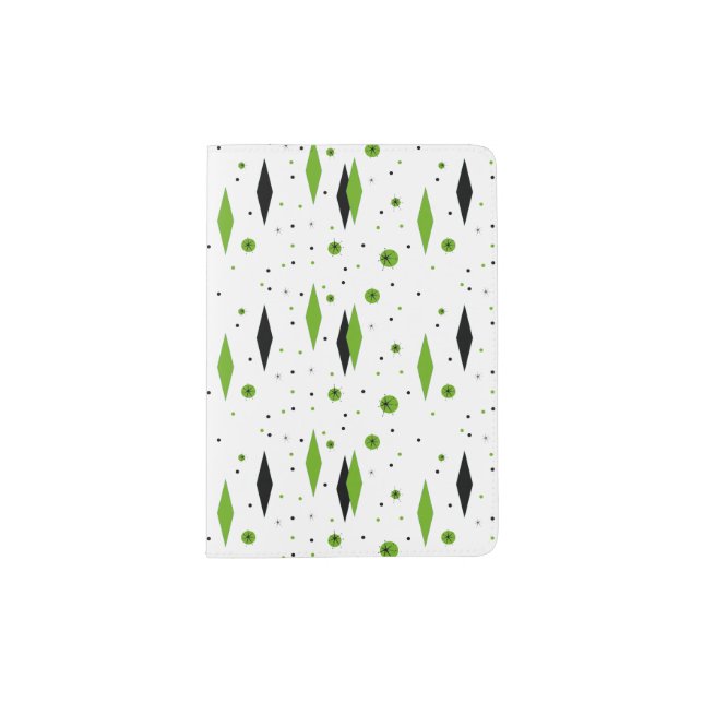 Retro Green Diamonds & Starbursts Passport Holder (Front)