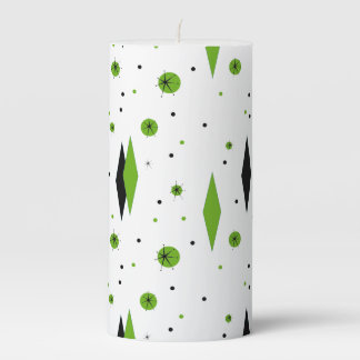 Retro Green Diamonds & Starbursts Pillar Candle
