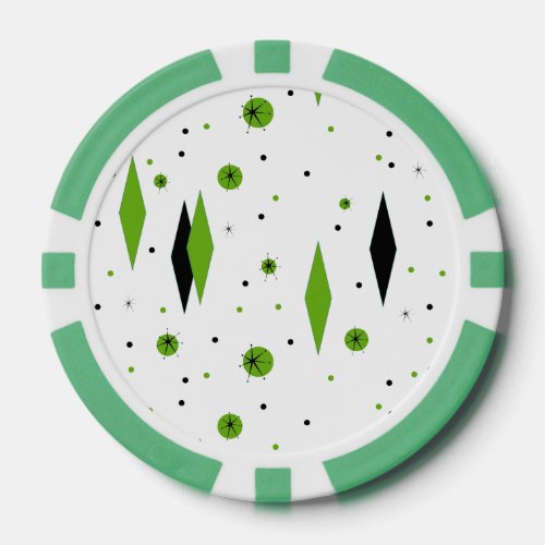 Retro Green Diamonds  Starbursts Poker Chips