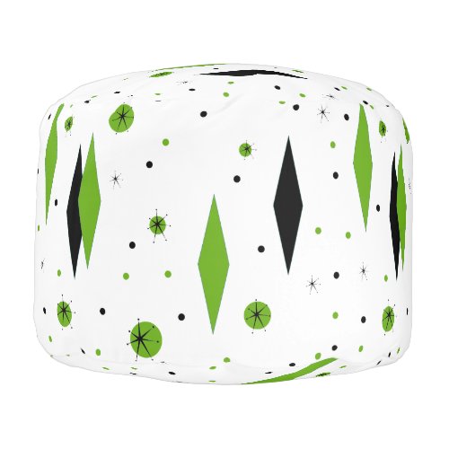 Retro Green Diamonds  Starbursts Round Pouf