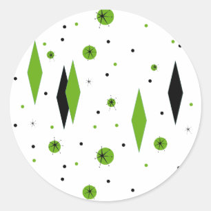 Retro Green Diamonds & Starbursts Stickers