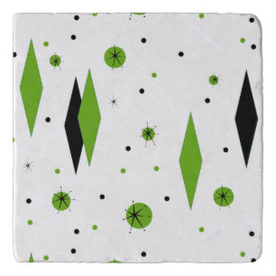Retro Green Diamonds & Starbursts Stone Trivet
