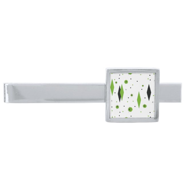 Retro Green Diamonds & Starbursts Tie Bar (Front)