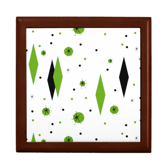 Retro Green Diamonds & Starbursts Tile Gift Box (Front)
