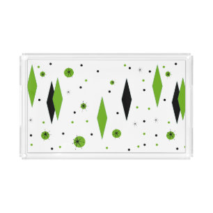 Retro Green Diamonds & Starbursts Vanity Tray