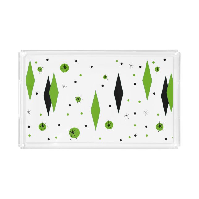 Retro Green Diamonds & Starbursts Vanity Tray (Front)