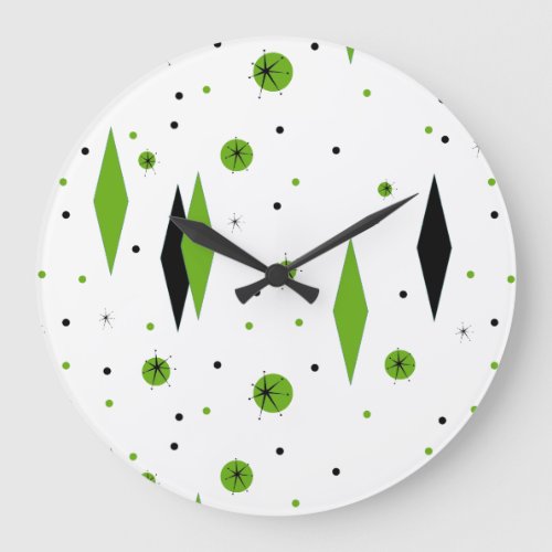 Retro Green Diamonds  Starbursts Wall Clock