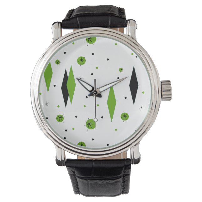 Retro Green Diamonds & Starbursts Watch (Front)