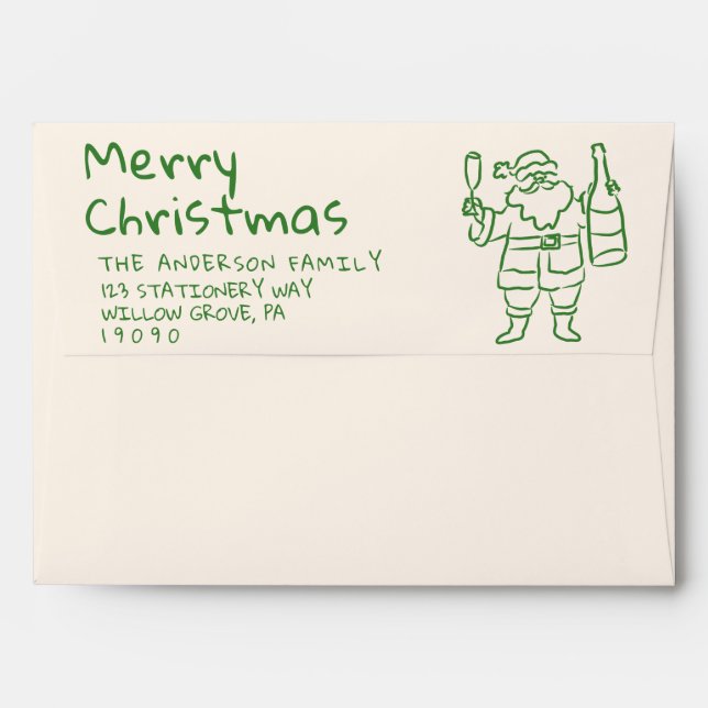 Retro Green Drawn Santa Claus Merry Christmas  Envelope (Back (Top Flap))