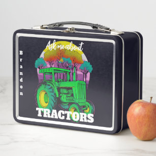 Boys Cute Farm Tractor and Animals Toddler Kids Metal Lunch Box