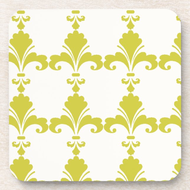 Retro Green Fleur-De-Lis Pattern Coaster (Front)