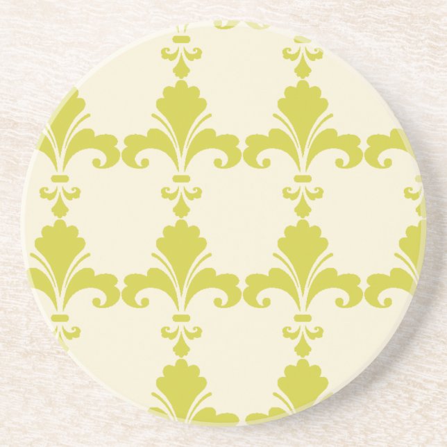 Retro Green Fleur-De-Lis Pattern Drink Coaster (Front)