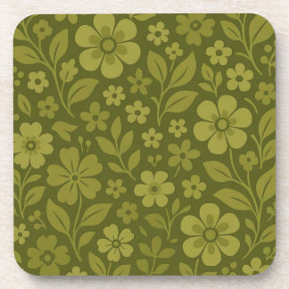 Retro Green Floral Cork Back Coasters Set of 6