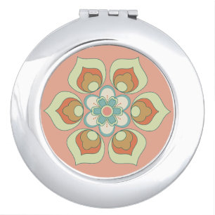retro green floral pattern compact mirror
