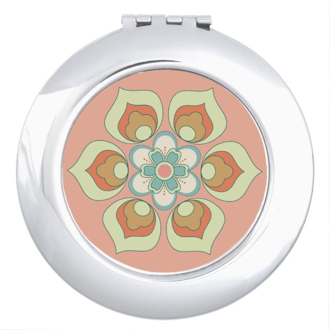 retro green floral pattern compact mirror (Front)