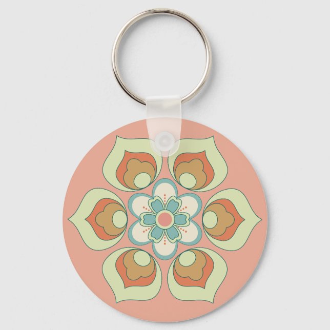retro green floral pattern keychain (Front)