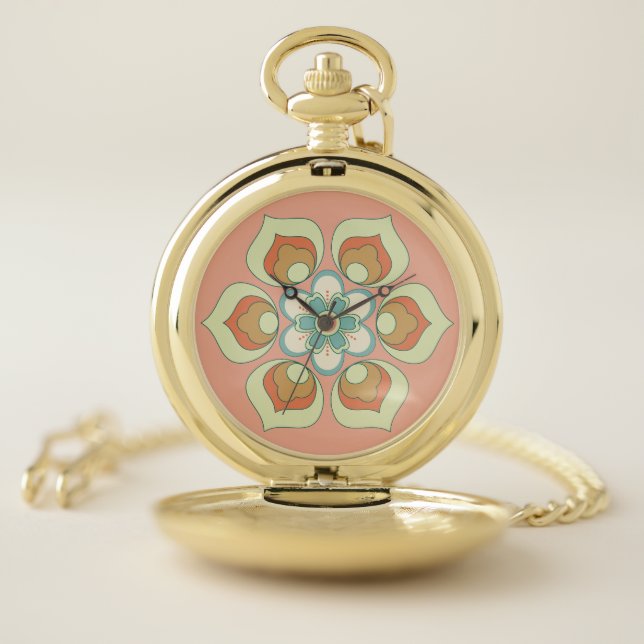 retro green floral pattern pocket watch (Inside)
