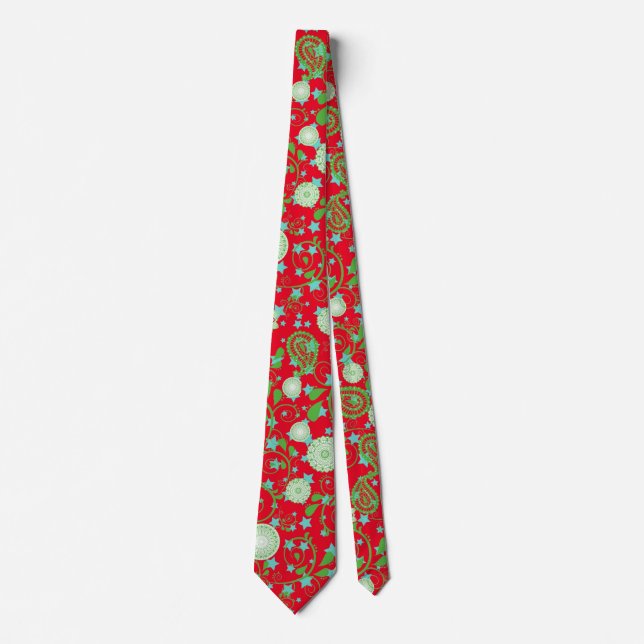 Retro green flowering plants pattern.b Red BG Neck Tie (Front)
