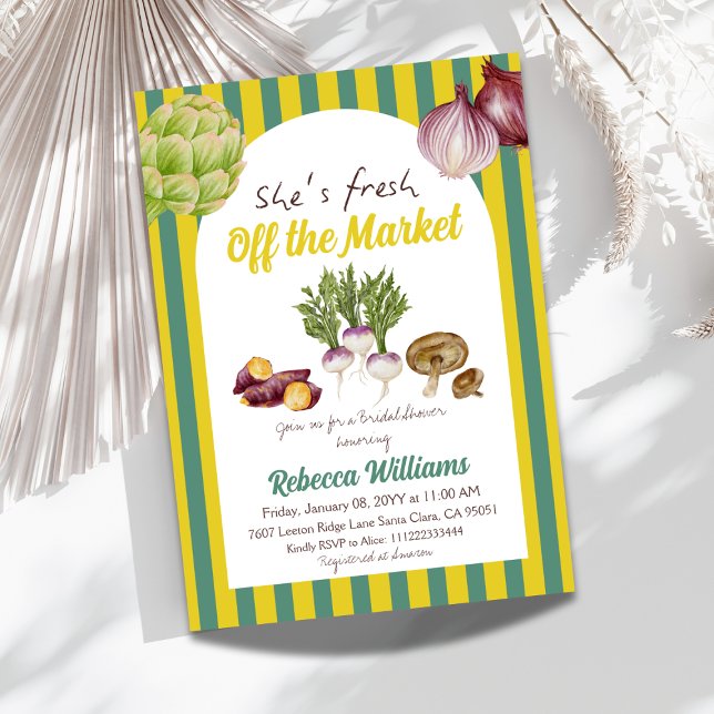 Retro Green Fresh Off the Market Bridal Shower Invitation (Creator Uploaded)