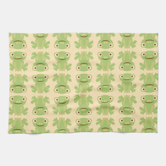Retro Green Frog Pattern Kitchen Towel (Horizontal)