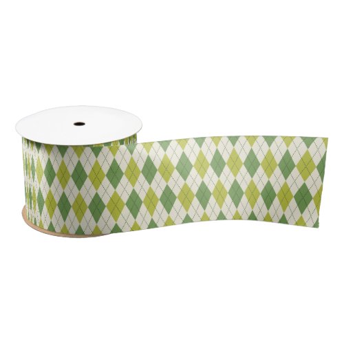 Retro Green Geometric Argyle Pattern Satin Ribbon