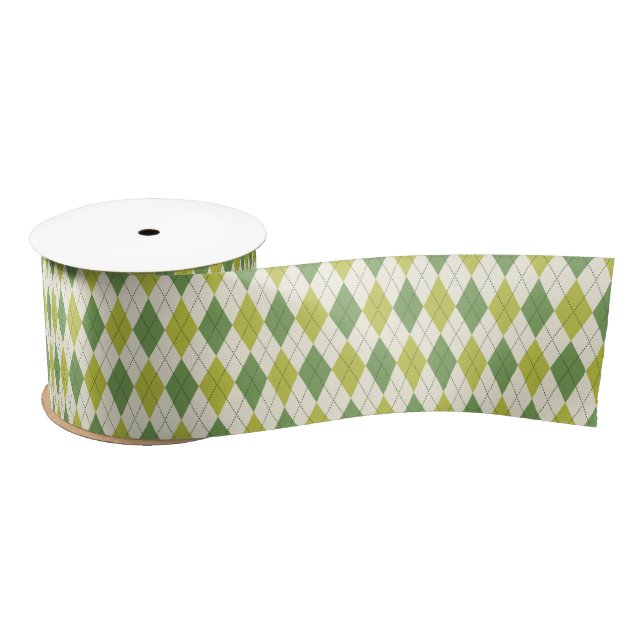 Retro Green Geometric Argyle Pattern Satin Ribbon (Spool)