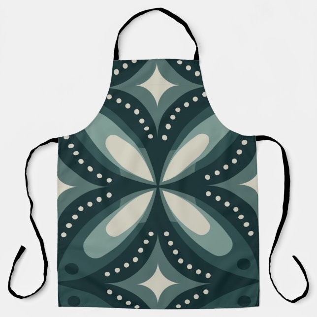 Retro Green Geometric Pattern Apron (Front)