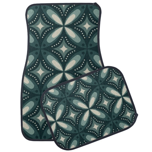 Retro Green Geometric Pattern Car Floor Mat (Set)