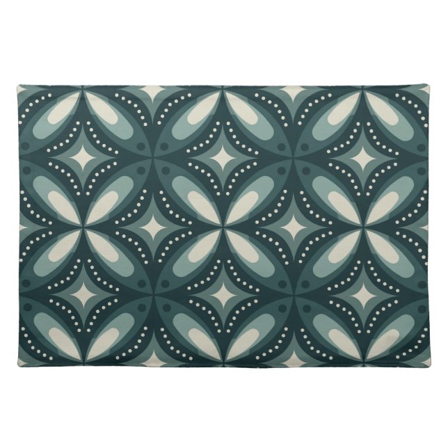 Retro Green Geometric Pattern Cloth Placemat (Front)