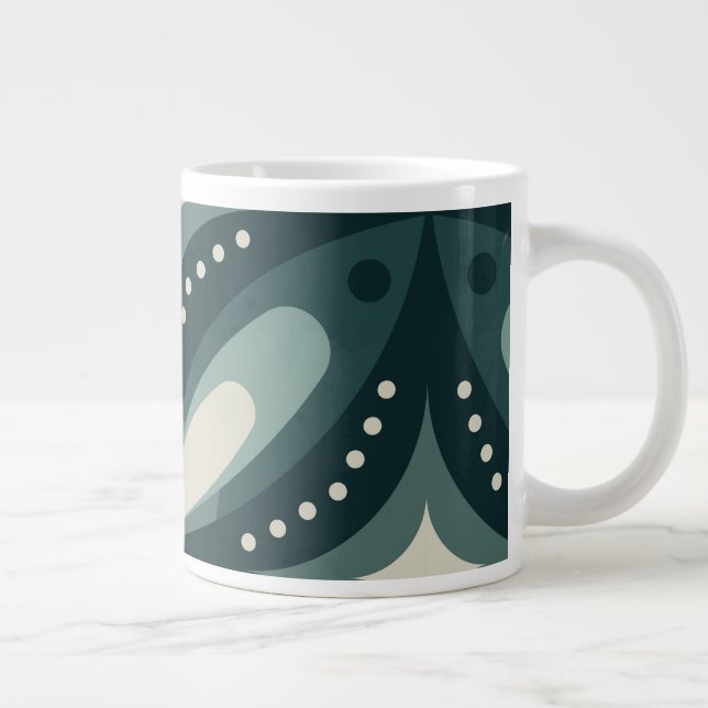 Retro Green Geometric Pattern Giant Coffee Mug (Right)