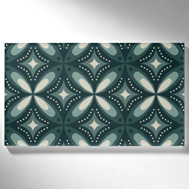 Retro Green Geometric Pattern Name Tag (Front)