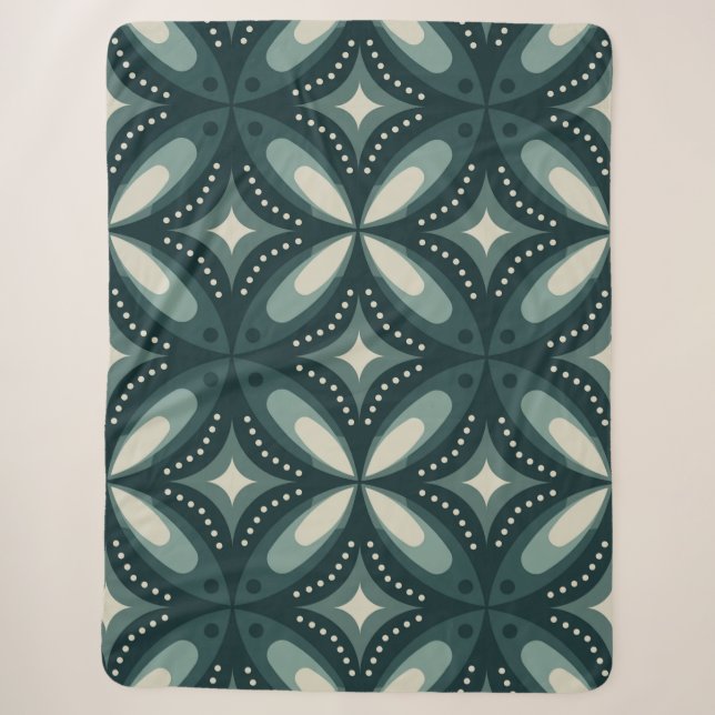 Retro Green Geometric Pattern Sherpa Blanket (Front)