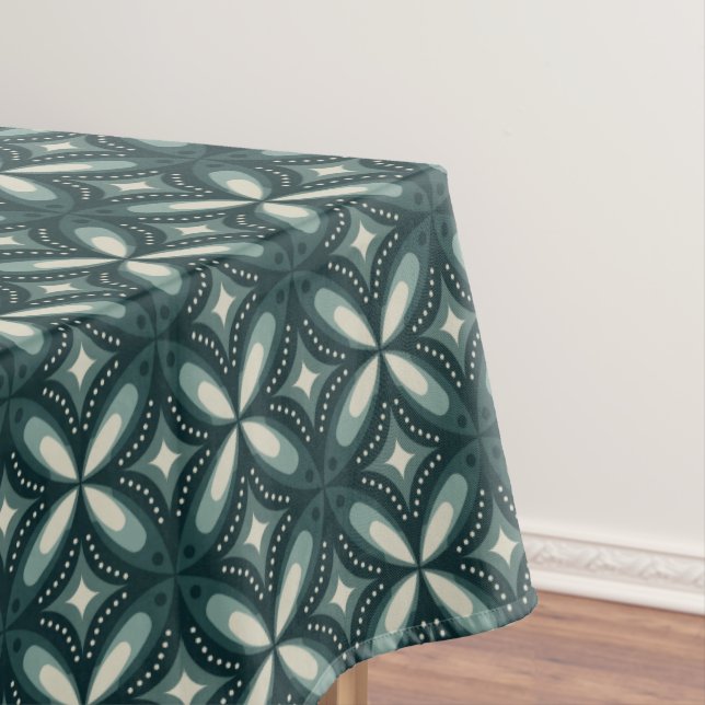 Retro Green Geometric Pattern Tablecloth (In Situ)
