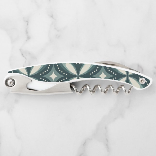 Retro Green Geometric Pattern Waiter's Corkscrew (Front)