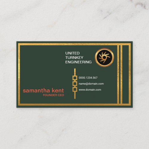 Retro Green Gold Columns Chain Link Founder CEO Business Card