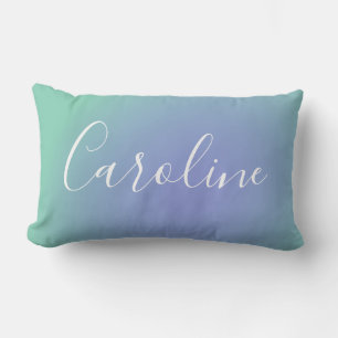 Retro Green Gradient Personalized Script Name Chic Lumbar Pillow