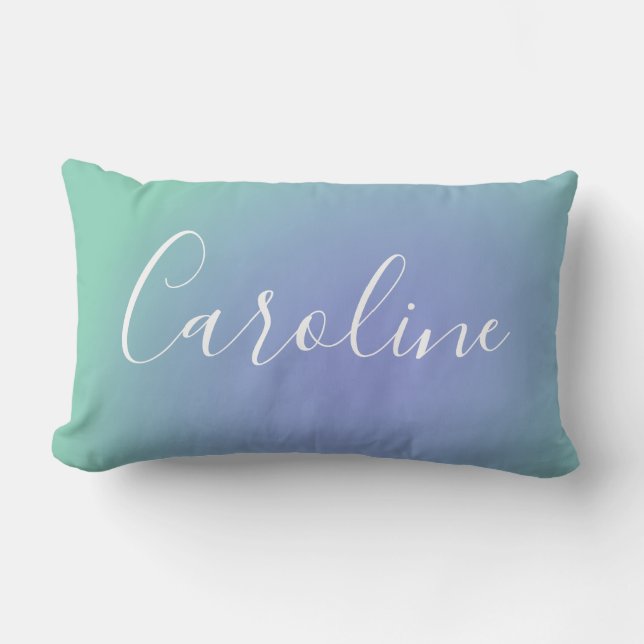 Retro Green Gradient Personalized Script Name Chic Lumbar Pillow (Front)