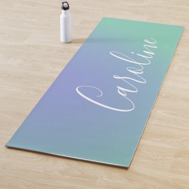 Retro Green Gradient | Personalized Script Name  Yoga Mat (In Situ)