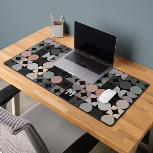 Retro Green Gray Beige Brown Black Pop Art Pattern Desk Mat