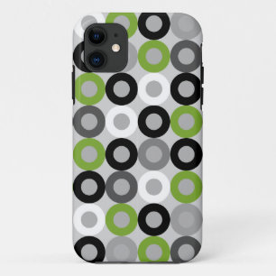 Retro Green Grey Black Mid Century Geometric Rings iPhone 11 Case
