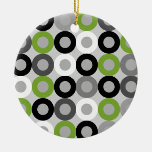 Retro Green Grey Black Mid Century Geometric Rings Ceramic Ornament