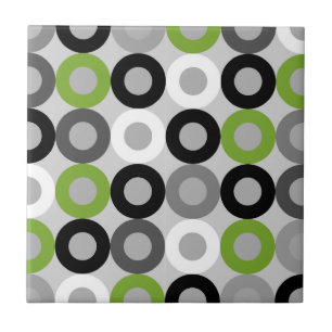 Retro Green Grey Black Mid Century Geometric Rings Ceramic Tile