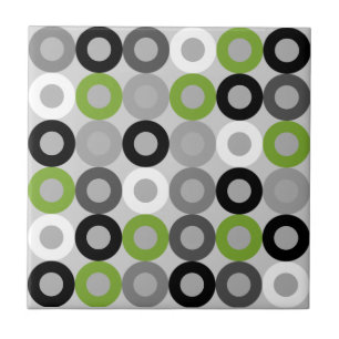Retro Green Grey Black Mid Century Geometric Rings Ceramic Tile