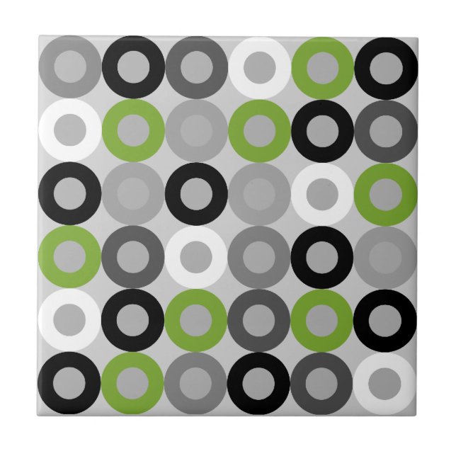 Retro Green Grey Black Mid Century Geometric Rings Ceramic Tile (Front)