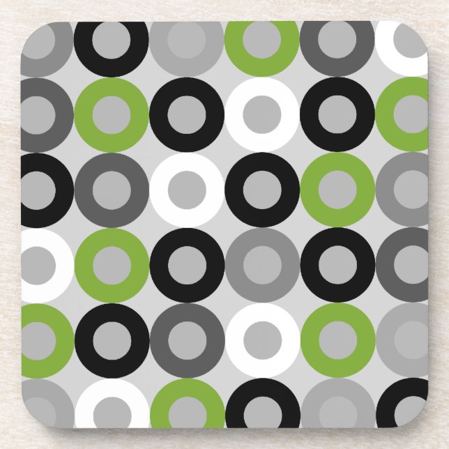 Retro Green Grey Black Mid Century Geometric Rings Coaster (Front)